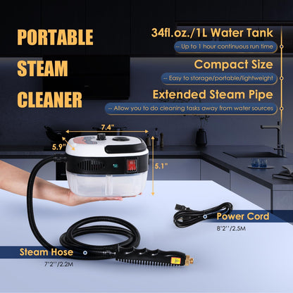 GLIV 2500W Handheld Steam Cleaner High Temperature Pressurized Steam Cleaning Machine Portable Car Steamer with Brush Heads