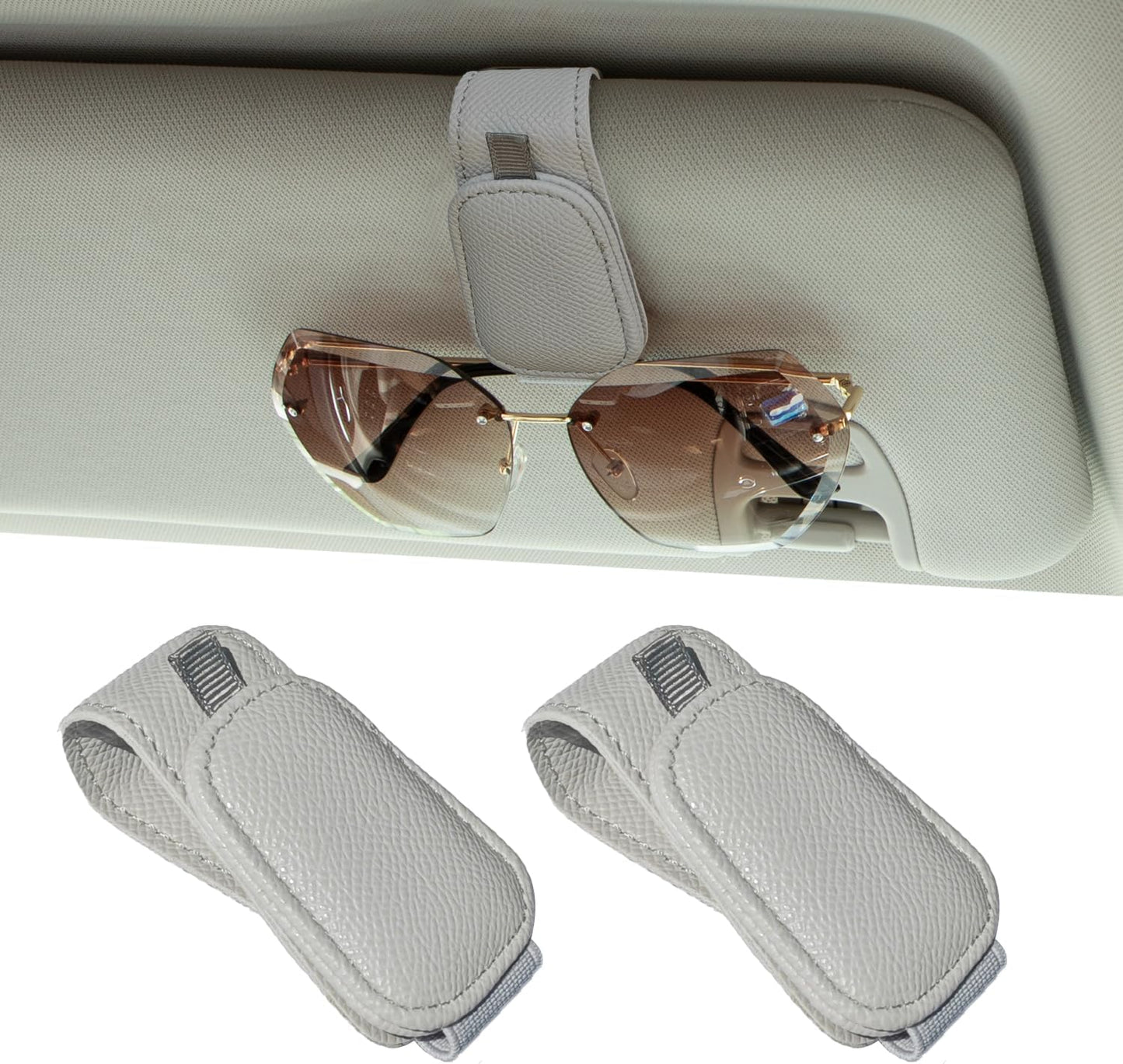 Gliv - 2 PackSunglasses Holders for Car Visor - Magnetic Leather Sunglasses Holder and Ticket Card Clip - Car Visor Accessories