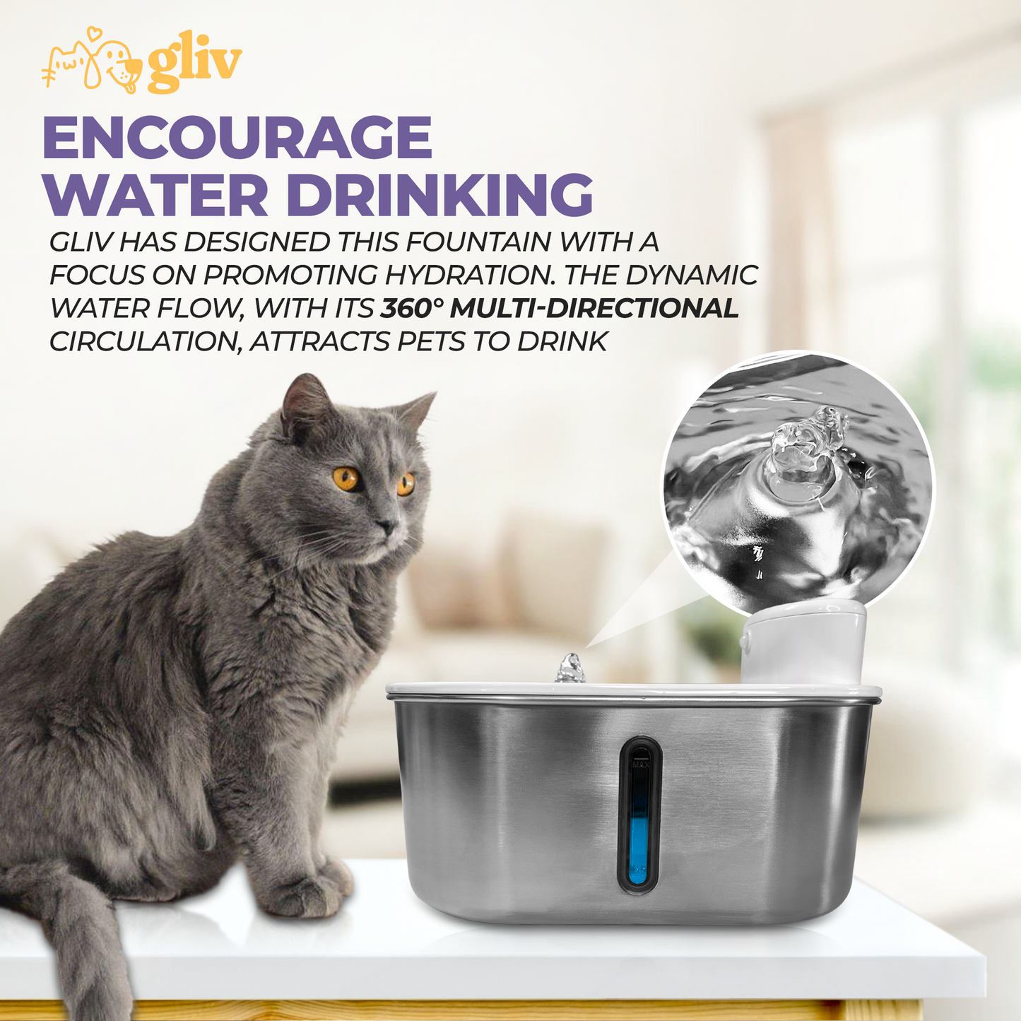 Stainless Steel  Automatic Cat Water Fountain, Battery-Operated, Quiet, Filtered, Sense Mode, Pet Fountain with 3L Capacity Transparent Window Design.